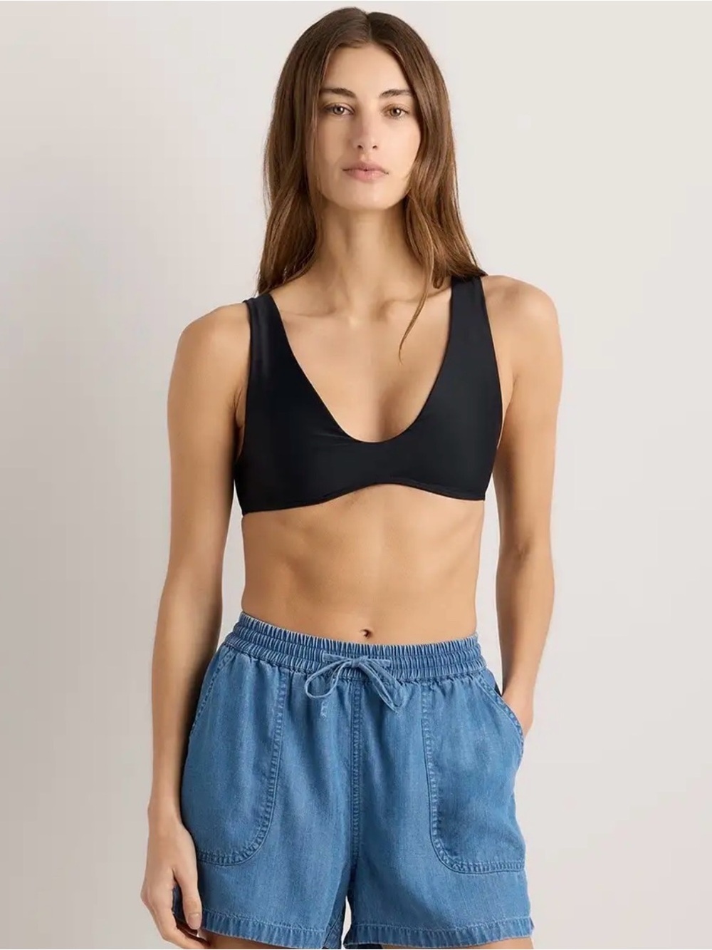 Quince Sz XS Italian Plunge Bikini Top Black NWT